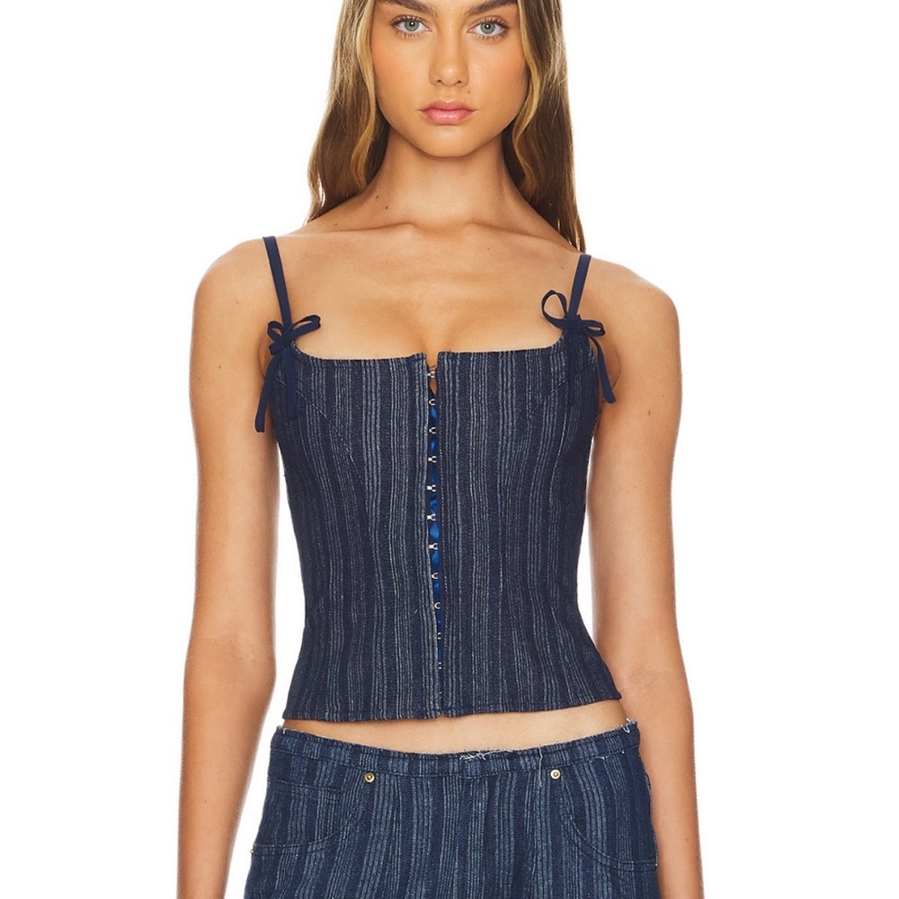 Lioness Navy Blue Striped Corset Top NWT Sz Small